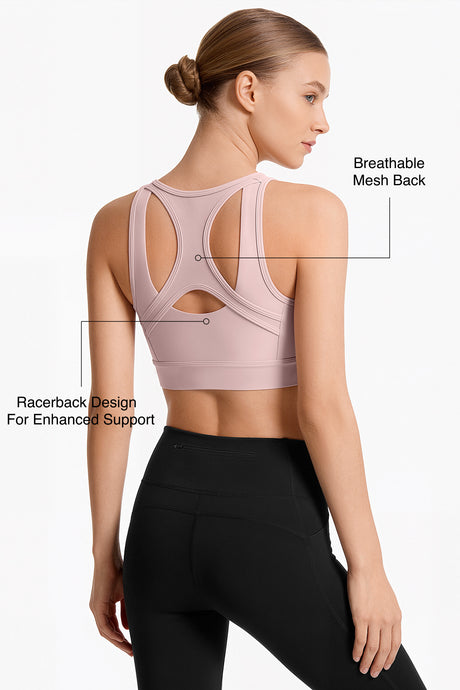 Power™ Front Zip Full Coverage Racerback Mesh Running Bra | Women's High Support Sports Bra