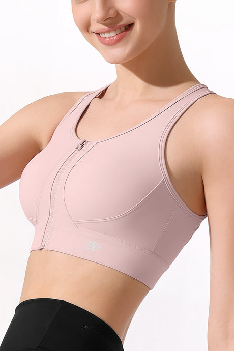Power™ Front Zip Full Coverage Racerback Mesh Running Bra | Women's High Support Sports Bra