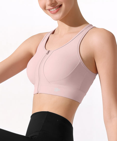 Power™ Front Zip Full Coverage Racerback Mesh Running Bra | Women's High Support Sports Bra