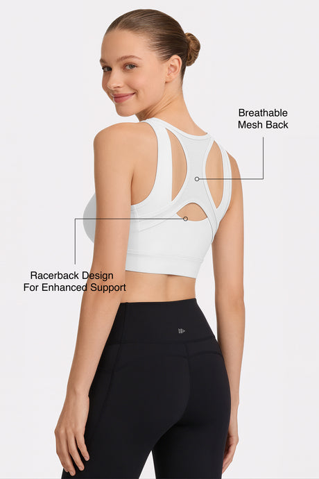 Power™ Front Zip Full Coverage Racerback Mesh Running Bra | Women's High Support Sports Bra