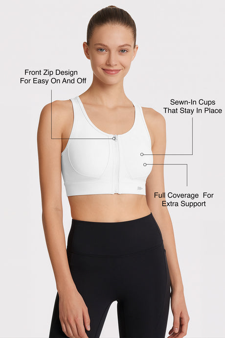 Power™ Front Zip Full Coverage Racerback Mesh Running Bra | Women's High Support Sports Bra