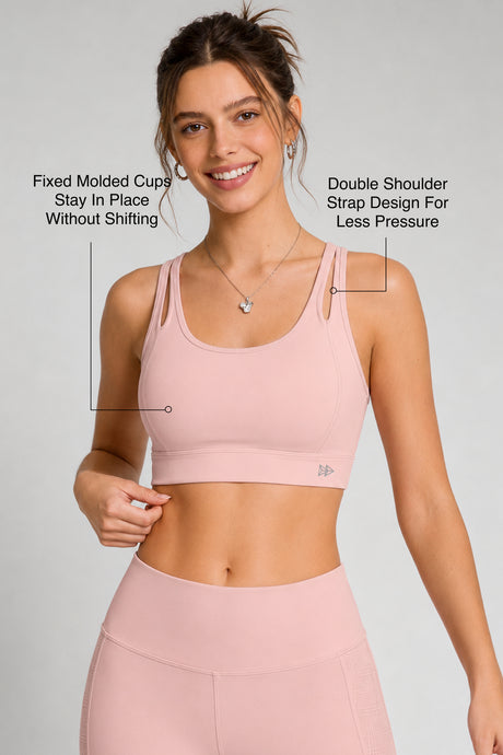 Shift™ Double-Strap With Less Pressure Full Coverage Mesh Back Sports Bra | Women's Light Support Sports Bra Best For Yoga, HIIT
