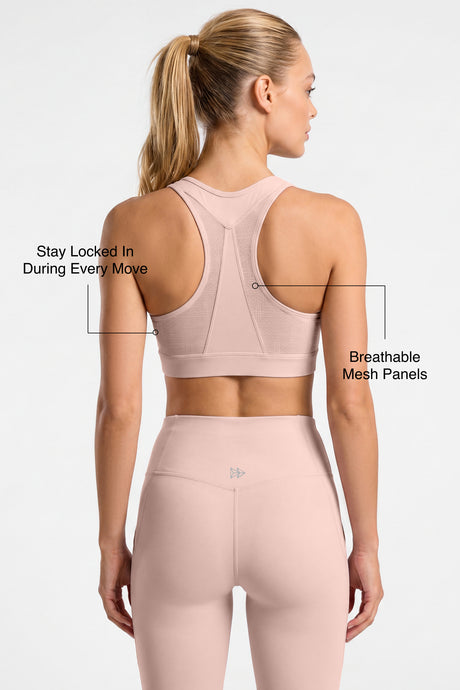 Power Breathable Racerback Stable High Support Sports Bra | High-Impact Support Best For Running, HIIT & Training