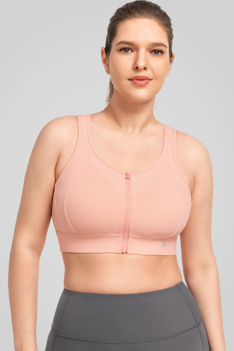 Sujetador deportivo Echo de malla jacquard con cremallera frontal y relleno | Sujetador deportivo de alta sujeción para mujer