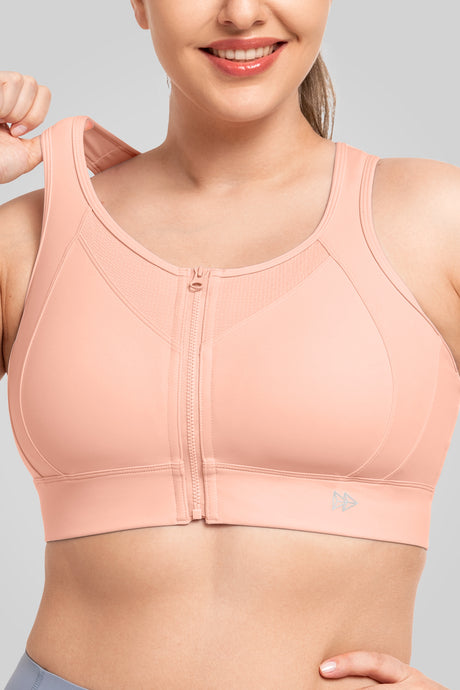 Sujetador deportivo Echo de malla jacquard con cremallera frontal y relleno | Sujetador deportivo de alta sujeción para mujer
