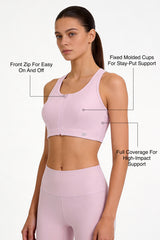 Power™ Front-Zip Jacquard Mesh Racerback Sports Bra | High-Impact Support for Running, HIIT & Training