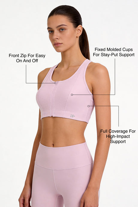 Power™ Front-Zip Jacquard Mesh Racerback Sports Bra | High-Impact Support for Running, HIIT & Training