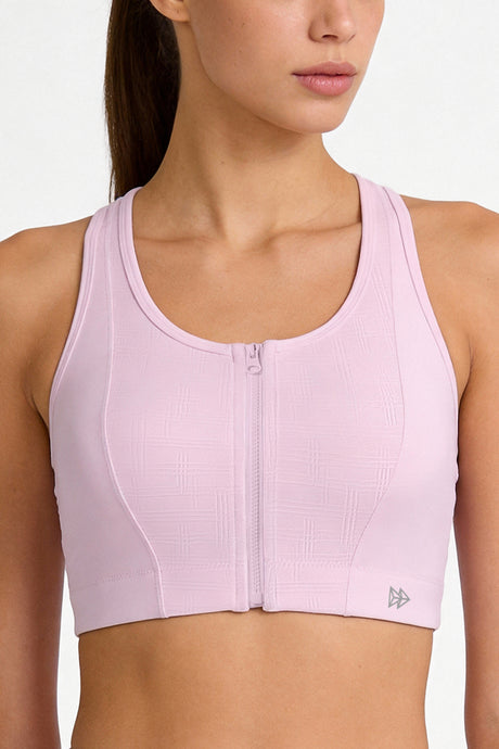 Power™ Front-Zip Jacquard Mesh Racerback Sports Bra | High-Impact Support for Running, HIIT & Training