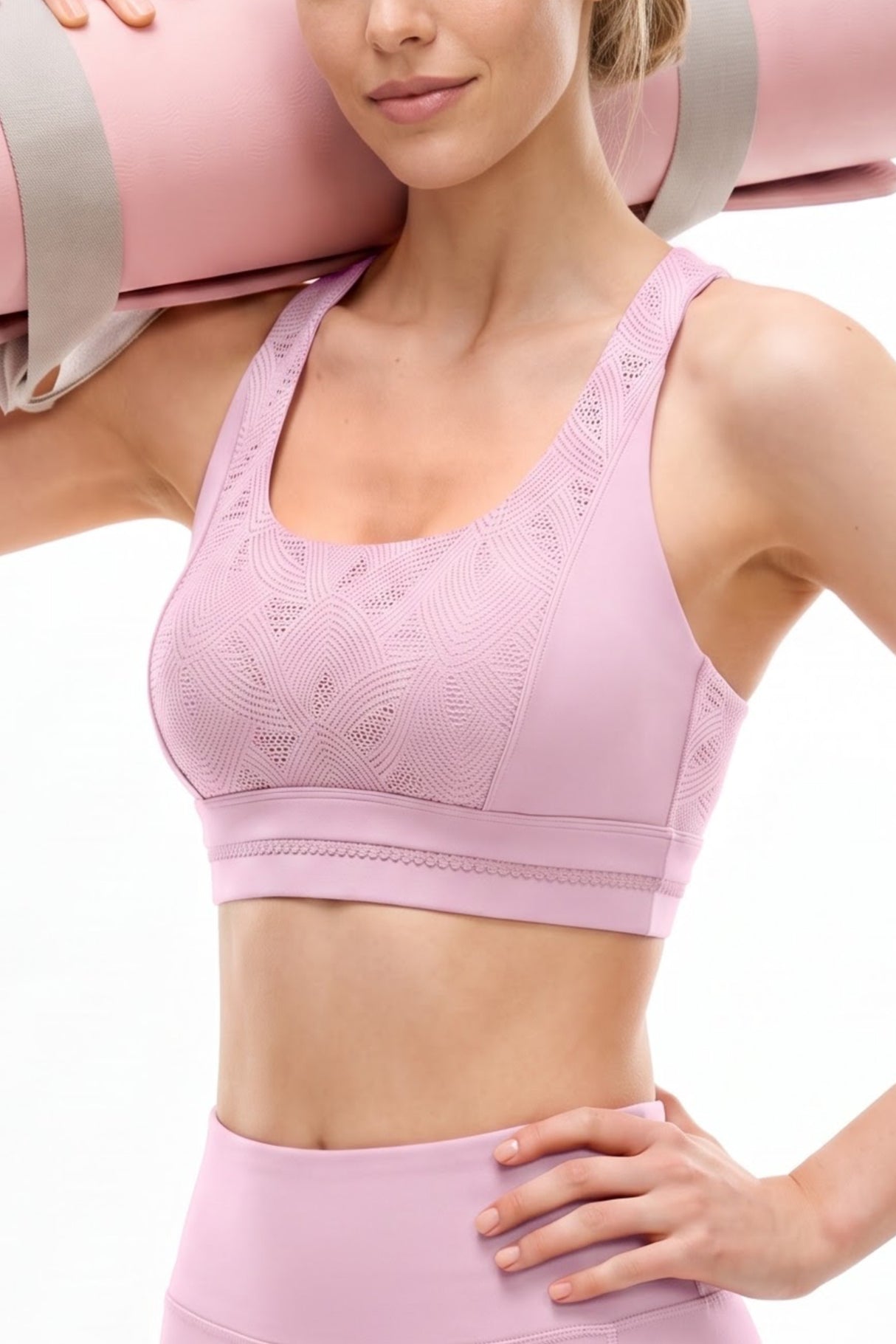 Anywhere™ Cross-Back Texture Mesh Light Support Sports Bra | Women's Light Support Sports Bra Best For Yoga, HIIT