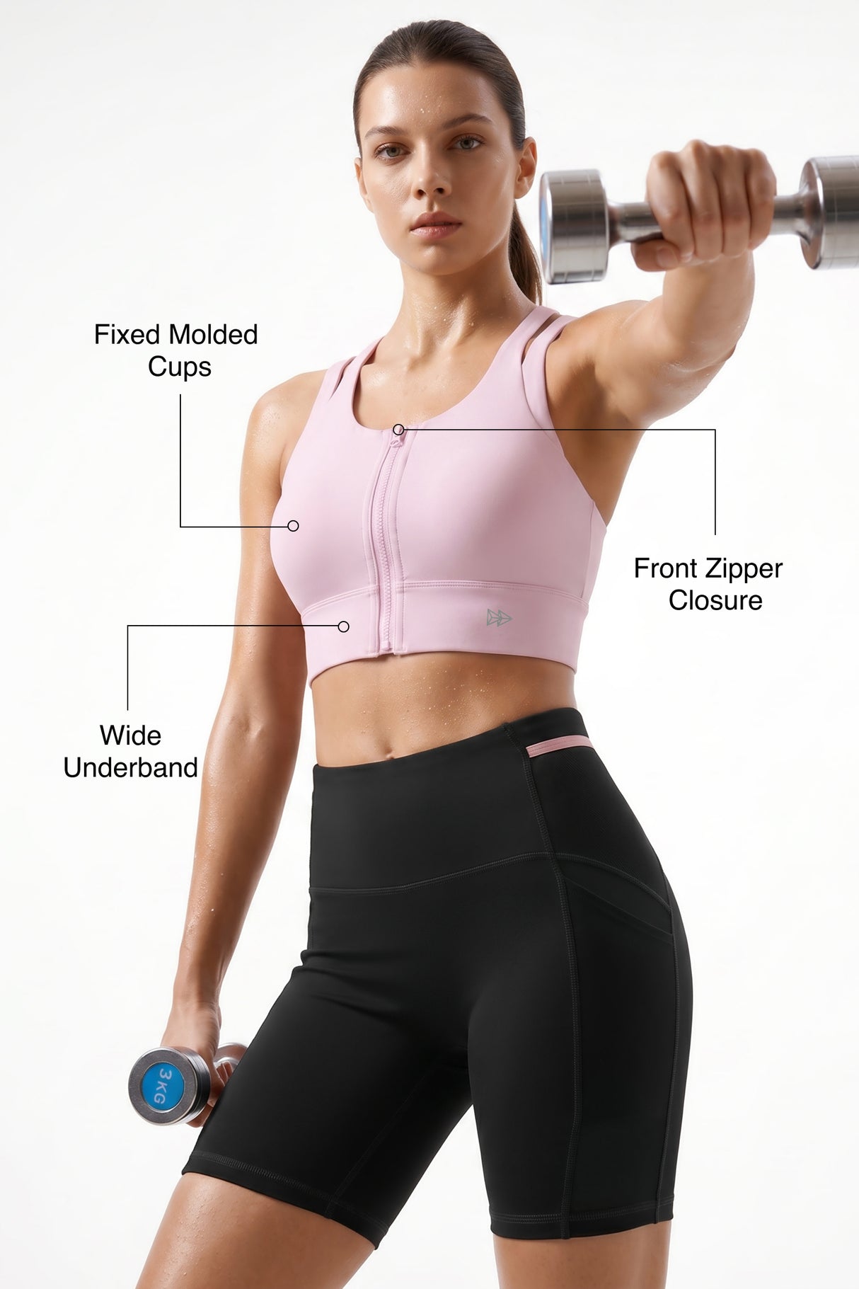 Pink Longline Coverage High Impact Bra With Front Zip | High-Impact Support Best For Running, HIIT & Training
