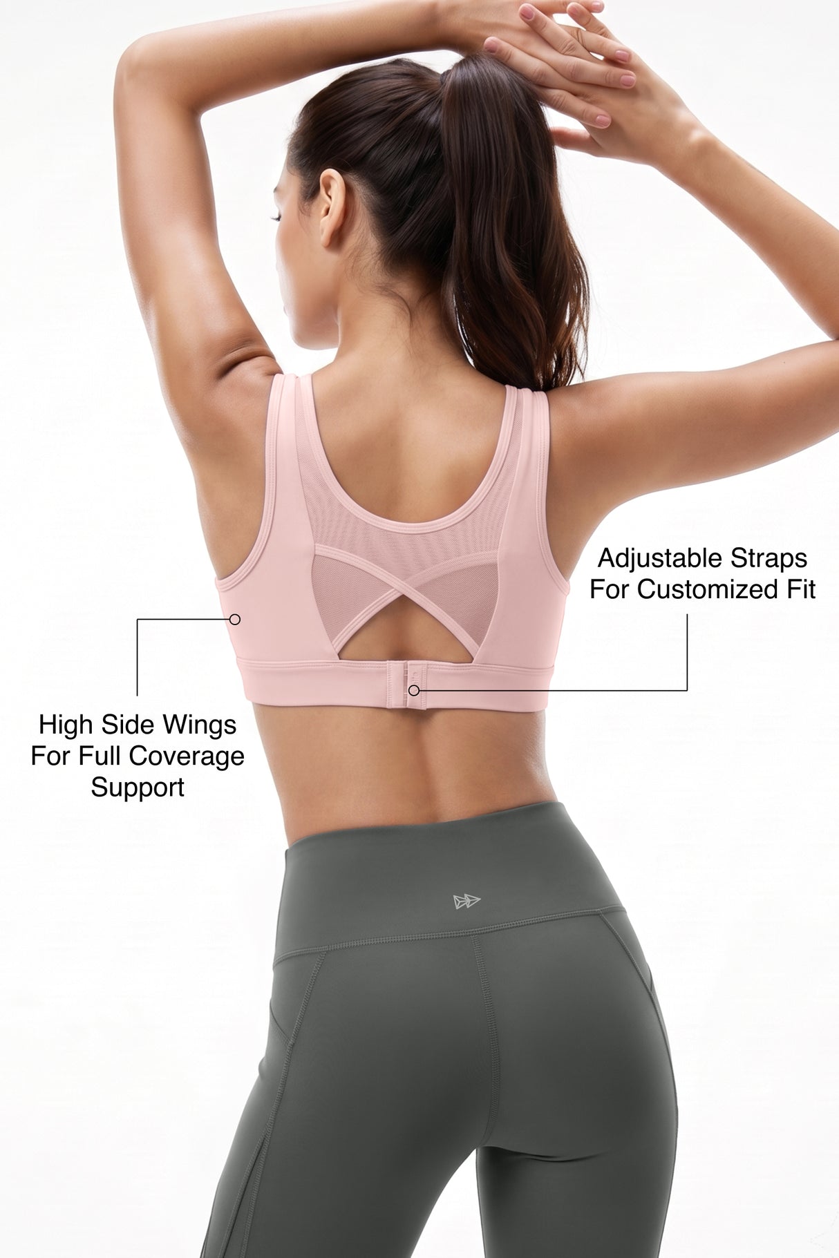 Power™ Breathable Cut Out Mesh With Adjustable Hook Sports Bra | High Support Bra With Adjustable Bounce-Control Support for Running, HIIT & Training