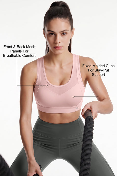 Power™ Breathable Cutout Sports Bra with Hook Closure | High Support for Running, HIIT & Training