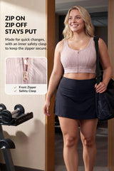 Reggiseno da corsa con motivo a strisce Power Zip Front | Reggiseno sportivo ad alto sostegno da donna