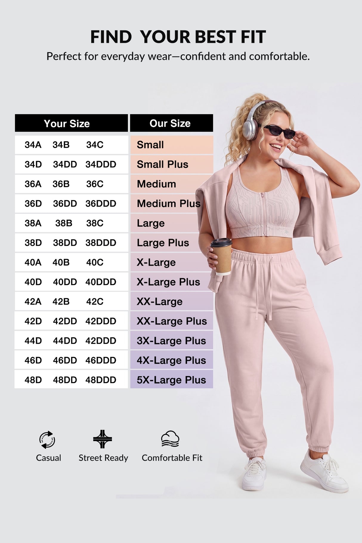 Reggiseno da corsa con motivo a strisce Power Zip Front | Reggiseno sportivo ad alto sostegno da donna