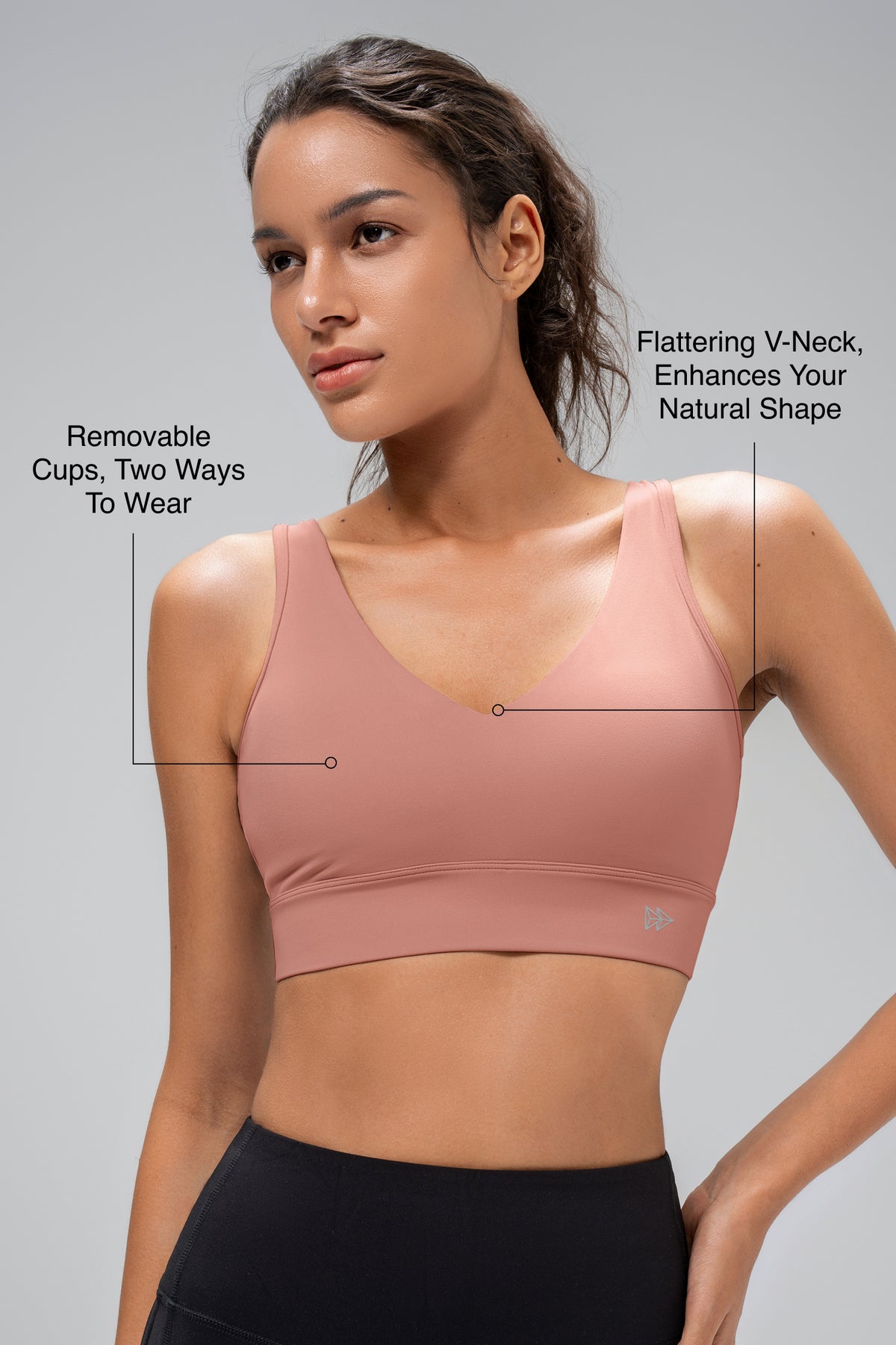 Anywhere™ Removable Cups V-Neck Soft Light Support Bra | Women's Light Support Sports Bra Best For Yoga, HIIT