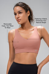 Anywhere™ Removable Cups V-Neck Soft Light Support Bra | Women's Light Support Sports Bra Best For Yoga, HIIT