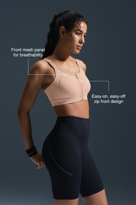 Reggiseno da corsa imbottito con spalline regolabili Power Zip | Reggiseno sportivo ad alto sostegno da donna