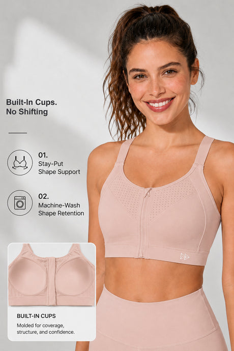 Power Zip Verstellbare Träger Gepolsterter Lauf-BH | Damen Sport-BH mit starkem Halt
