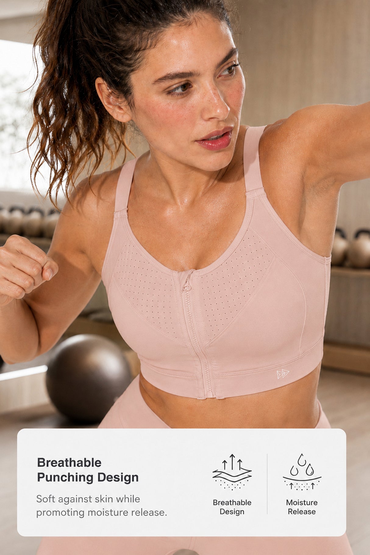 Reggiseno da corsa imbottito con spalline regolabili Power Zip | Reggiseno sportivo ad alto sostegno da donna