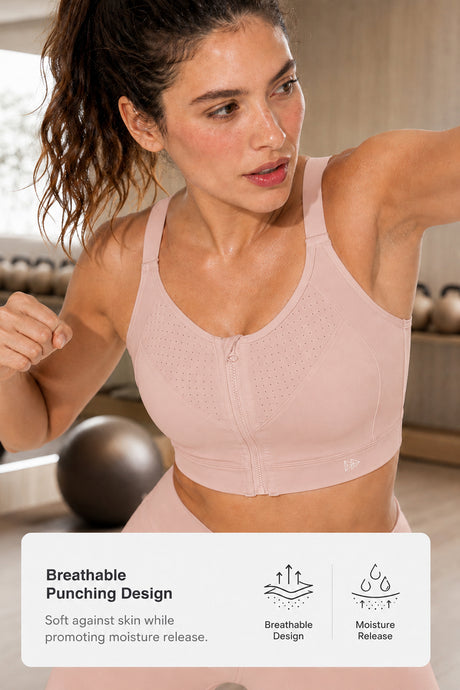 Power Zip Verstellbare Träger Gepolsterter Lauf-BH | Damen Sport-BH mit starkem Halt