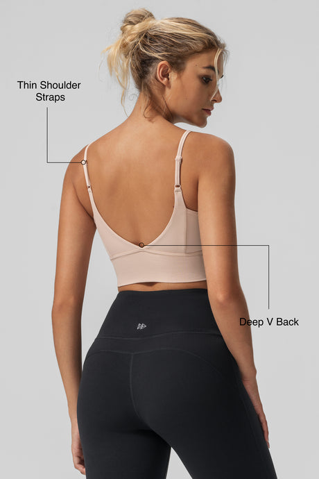 Echo Yoga-BH mit V-Ausschnitt, gerippt, gepolstert | Sport-BH mit leichter Unterstützung für Damen