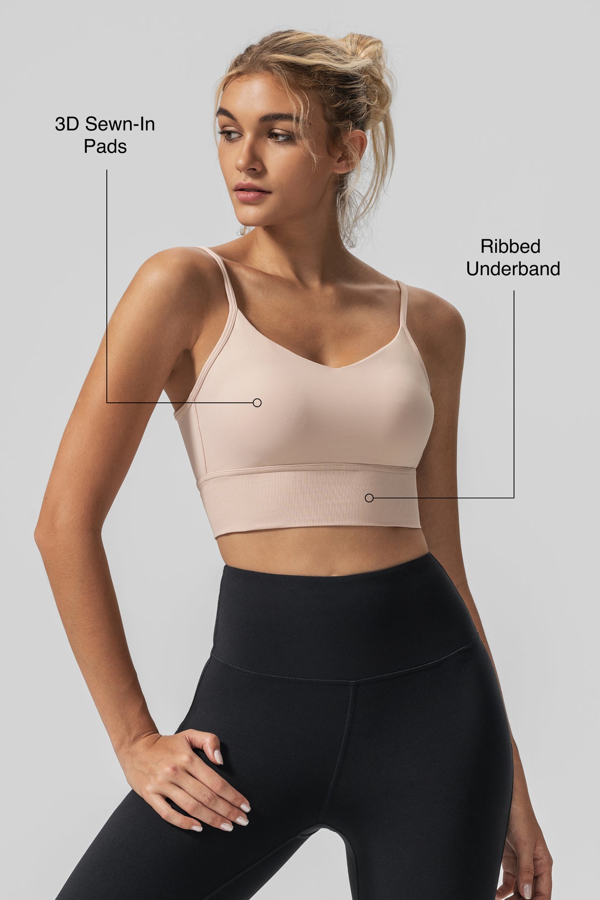 Reggiseno yoga imbottito a coste con scollo a V Echo | Reggiseno sportivo leggero da donna