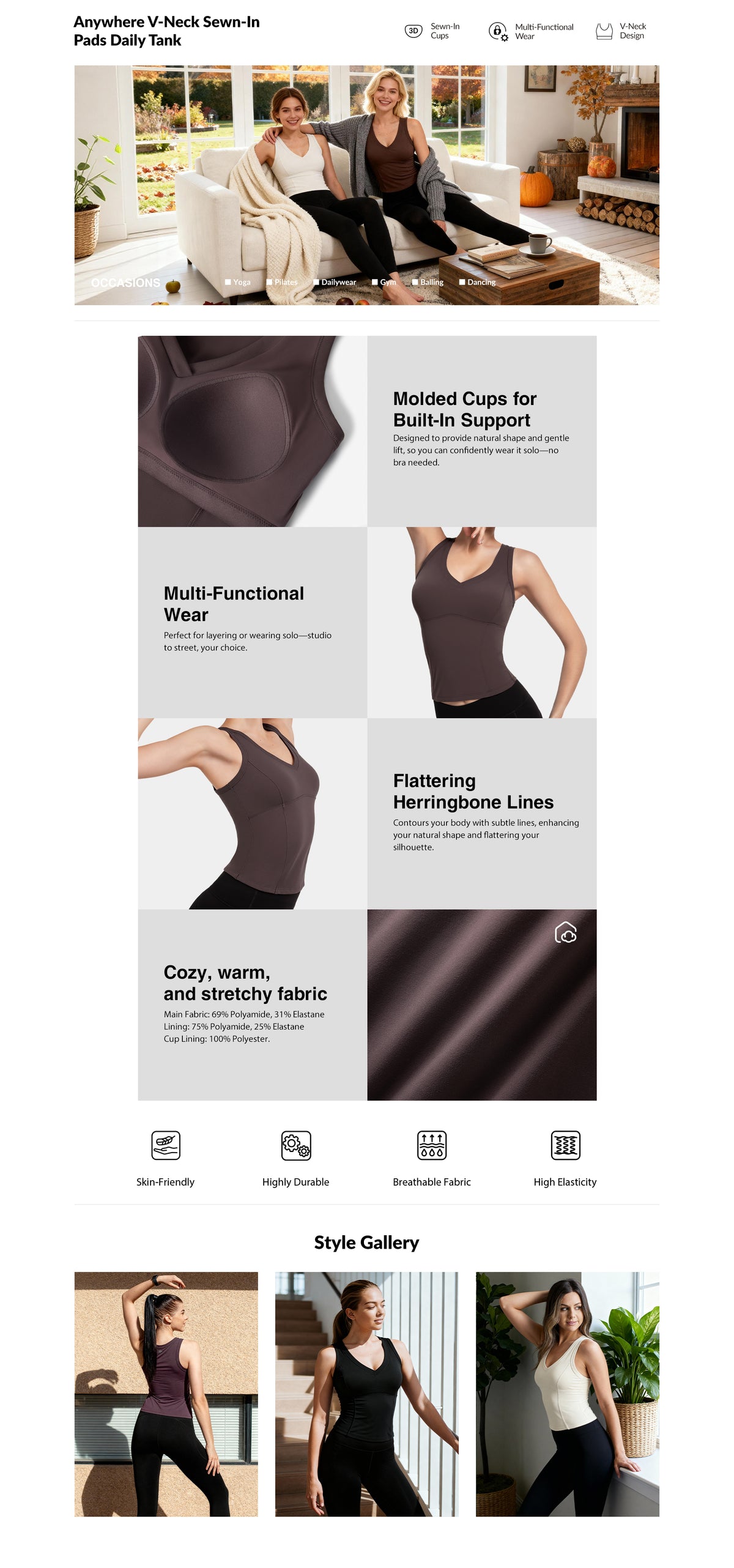 Anywhere™ V-Neck Sewn-In Pads Daily Tank | Women's Sports Tank
