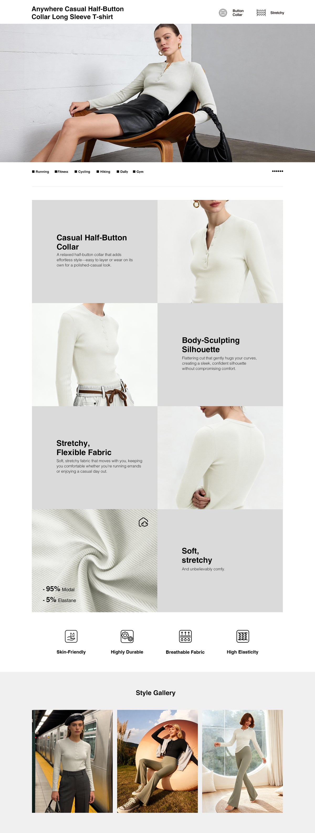 Anywhere™ Casual Half-Button Collar Long Sleeve Shirt | Women's Long Sleeve T-shirt