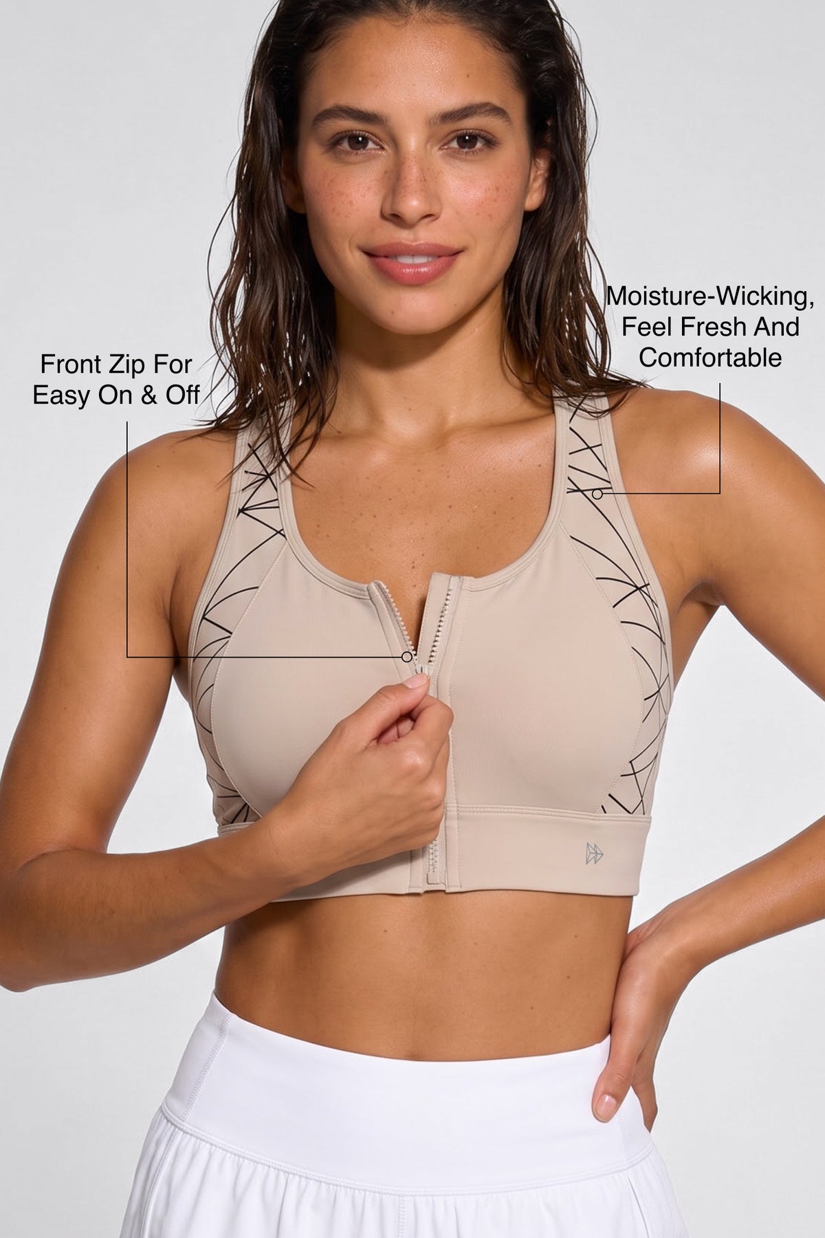 Power™ Zip-Front Mesh Racerback Sports Bra | High Support Best For Running, HIIT & Training