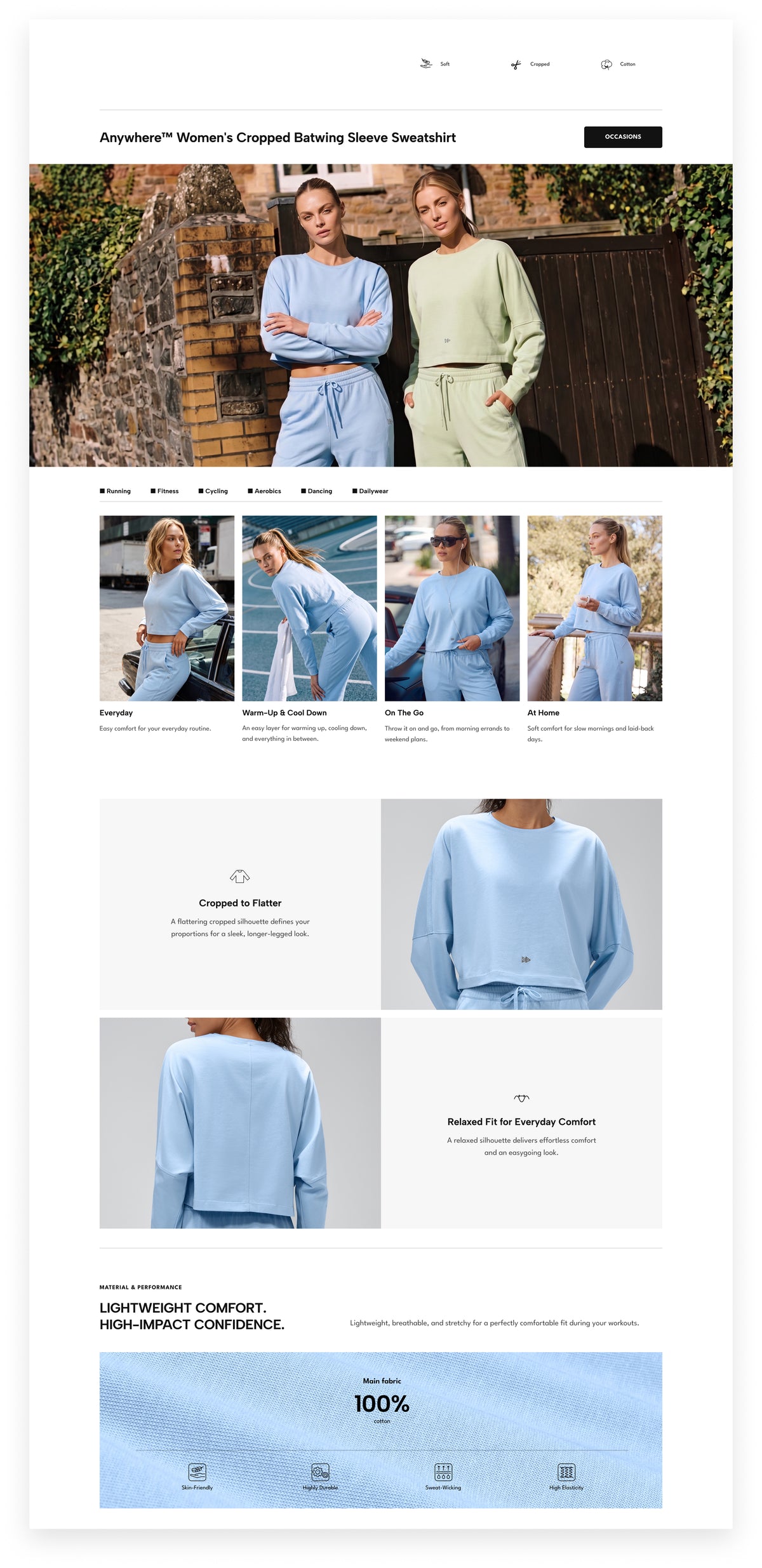Anywhere™ Women's Cropped Batwing Sleeve Sweatshirt