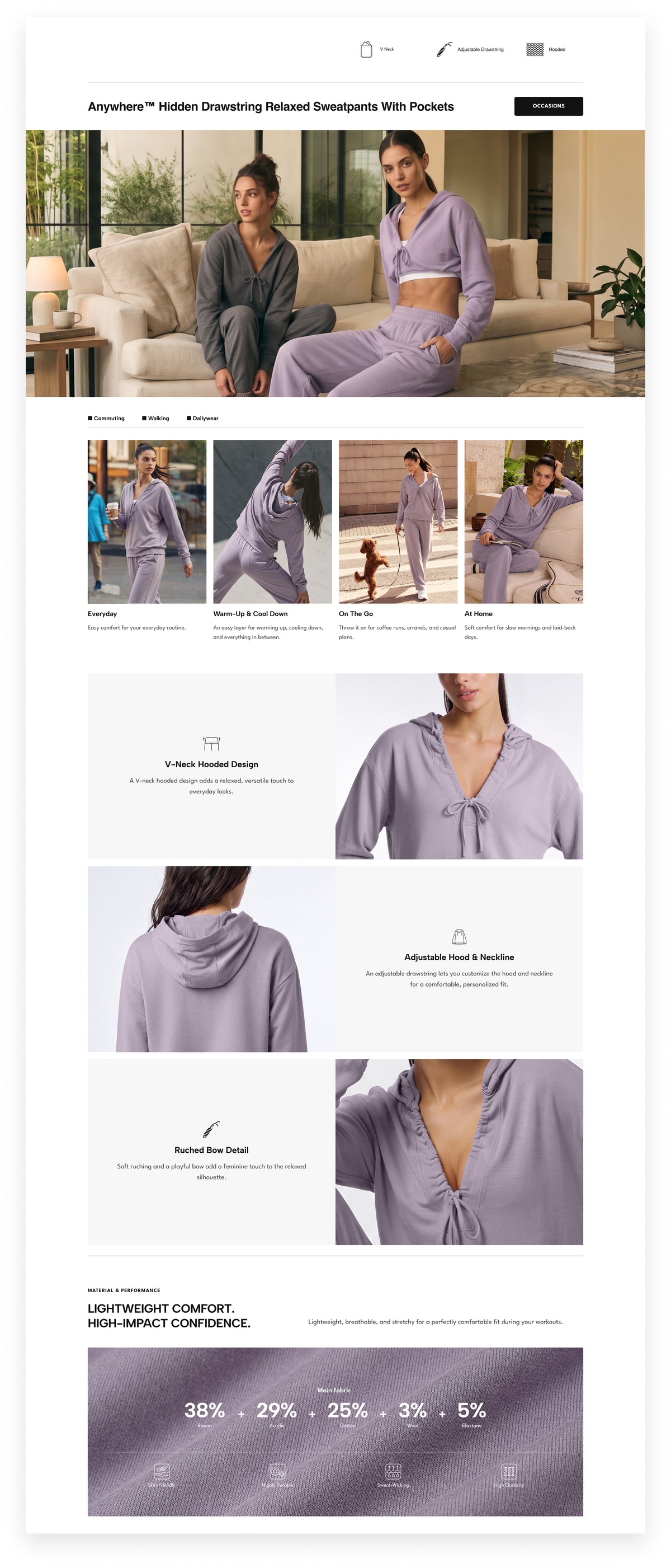 Anywhere™ Ruched V-Neck Hooded Sweatshirt