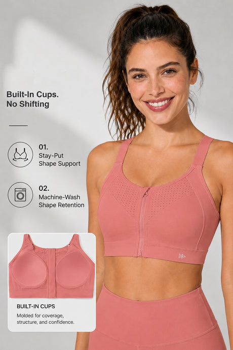 Power Zip Verstellbare Träger Gepolsterter Lauf-BH | Damen Sport-BH mit starkem Halt