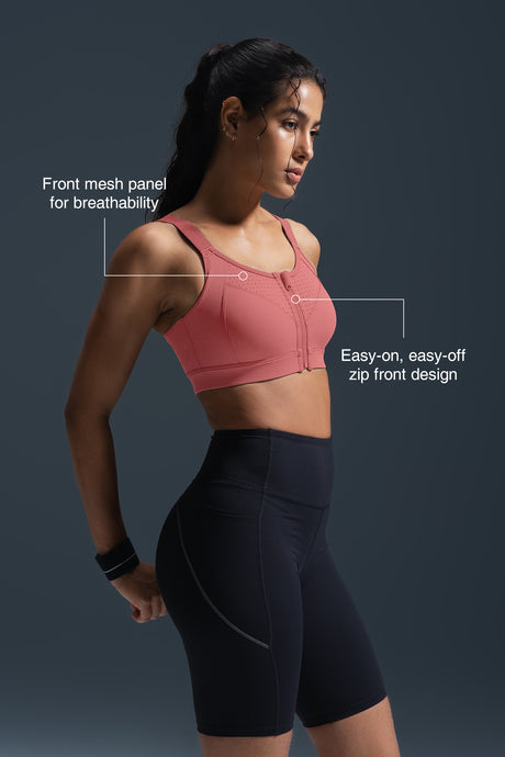 Reggiseno da corsa imbottito con spalline regolabili Power Zip | Reggiseno sportivo ad alto sostegno da donna