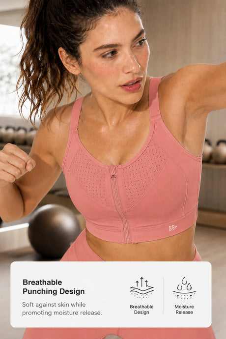 Power Zip Verstellbare Träger Gepolsterter Lauf-BH | Damen Sport-BH mit starkem Halt