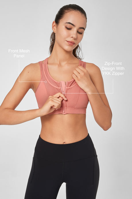 Enfold Zip Mesh Racerback Vadderad Löpar-BH | Sport-BH med Högt Stöd för Damer