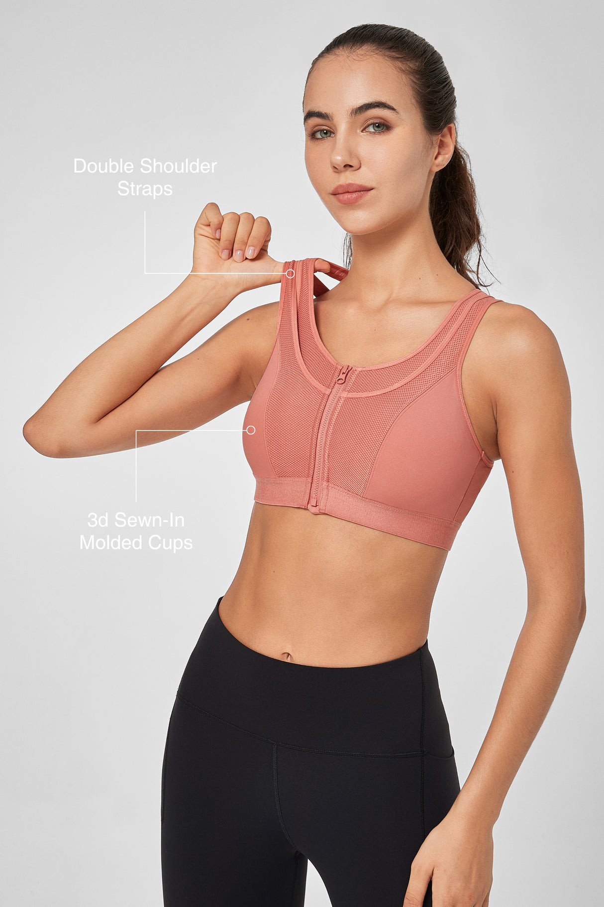 Reggiseno da corsa imbottito Enfold Zip Mesh Racerback | Reggiseno sportivo ad alto sostegno da donna