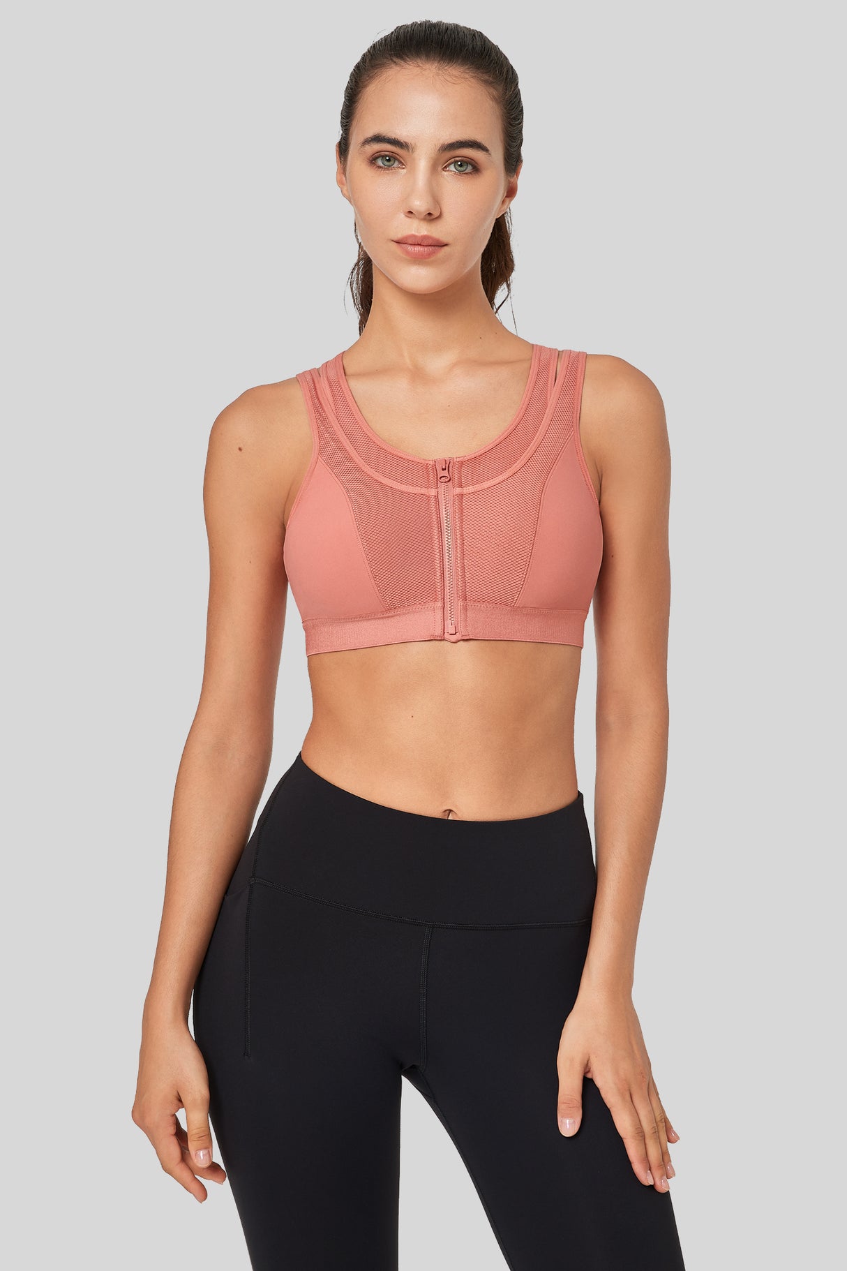 Reggiseno da corsa imbottito Enfold Zip Mesh Racerback | Reggiseno sportivo ad alto sostegno da donna