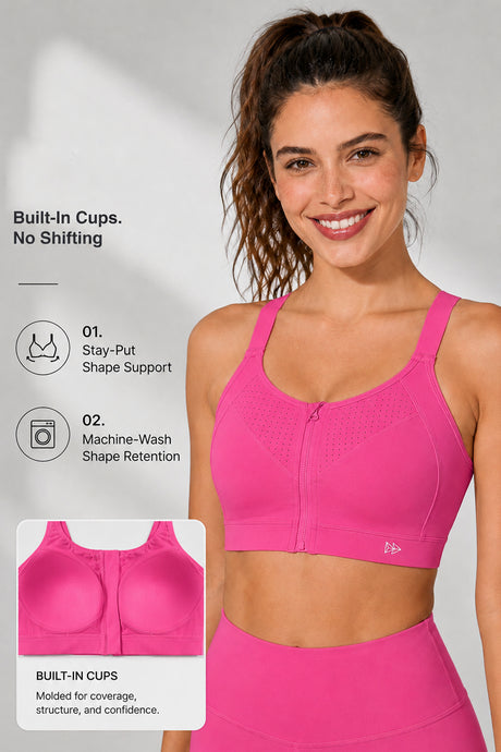 Power Zip Verstellbare Träger Gepolsterter Lauf-BH | Damen Sport-BH mit starkem Halt