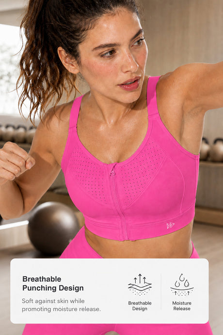 Power Zip Verstellbare Träger Gepolsterter Lauf-BH | Damen Sport-BH mit starkem Halt