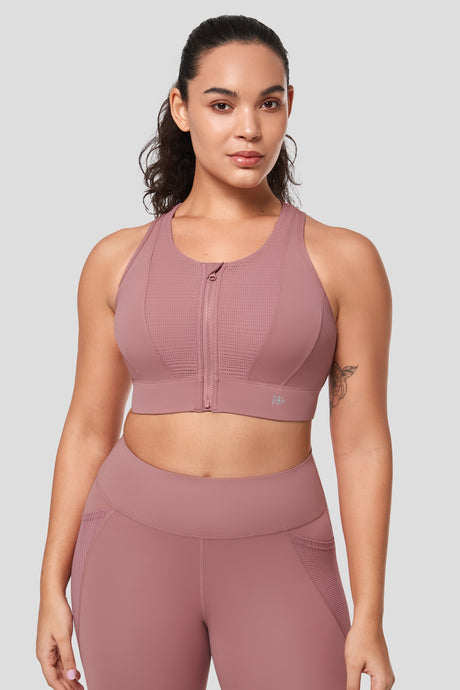 Echo™ Zipper Mesh Racerback Padded Running Bra | Women's High Support Sports Bra