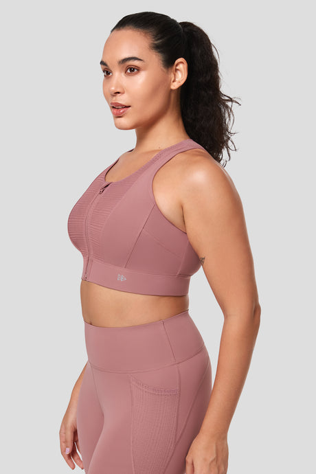 Echo™ Zipper Mesh Racerback Padded Running Bra | Women's High Support Sports Bra