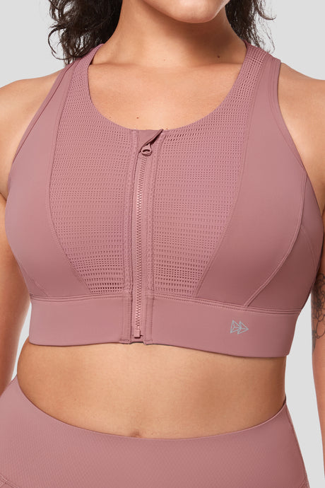 Echo™ Zipper Mesh Racerback Padded Running Bra | Women's High Support Sports Bra