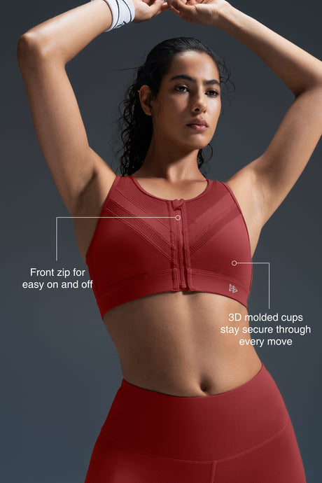 Enfold Zip Mesh Vadderad Löpar-BH | Sport-BH med Högt Stöd för Damer