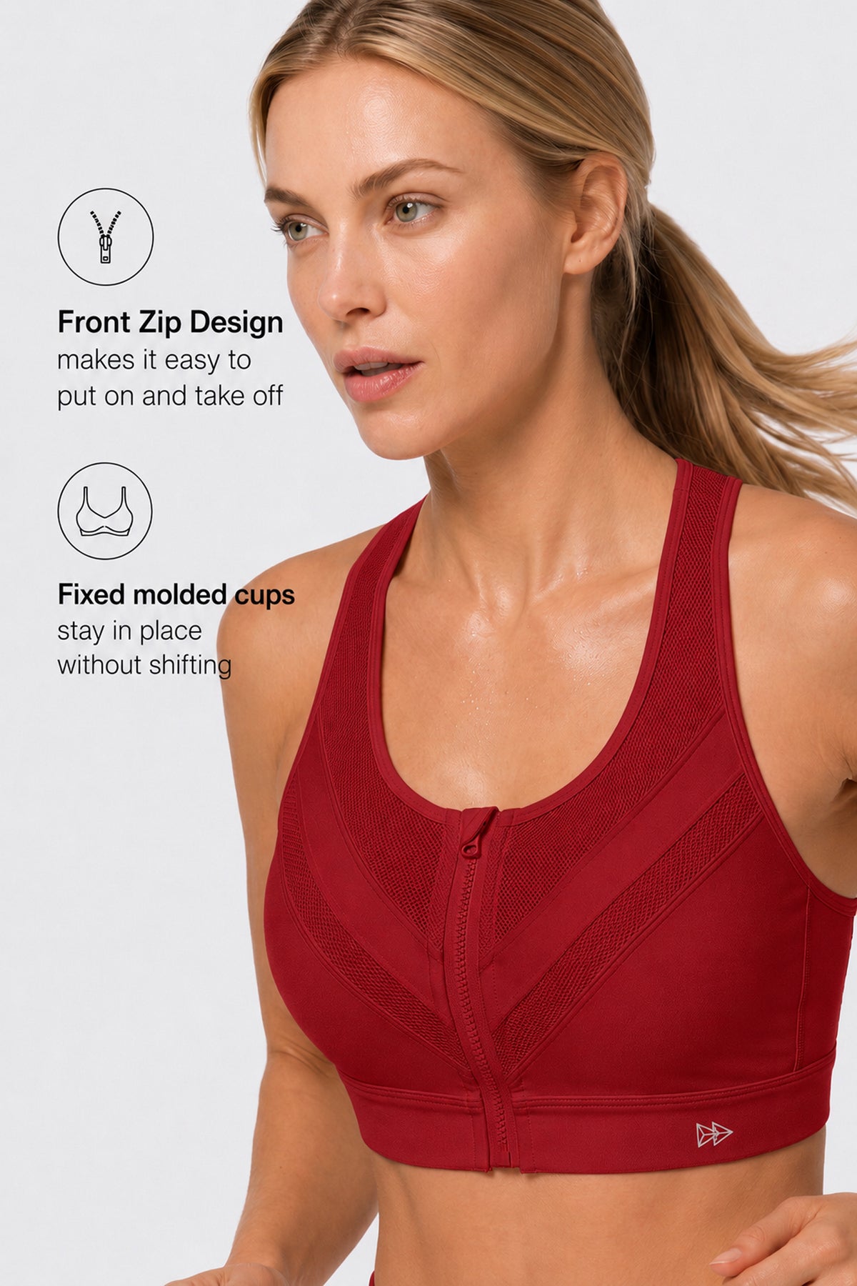 Reggiseno da corsa imbottito Enfold Zip Mesh | Reggiseno sportivo ad alto sostegno da donna