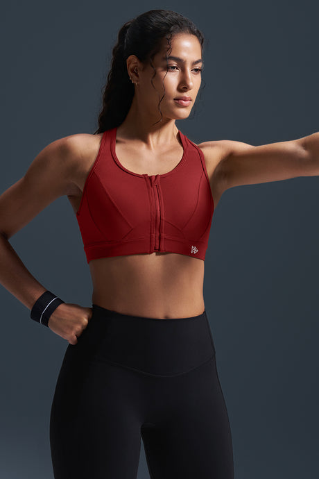 Enfold™ Zip Front Breathable Racerback High Impact Running Bra | Women's High Support Sports Bra