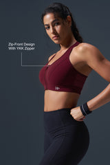 Enfold Zip Front Mesh Racerback Vadderad Löpar-BH | Sport-BH med Högt Stöd för Damer