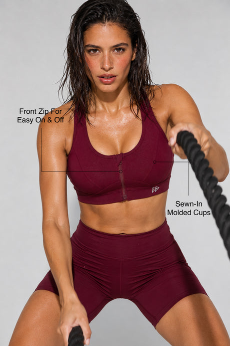 Enfold™ Zip Front Breathable Racerback High Impact Running Bra | Women's High Support Sports Bra