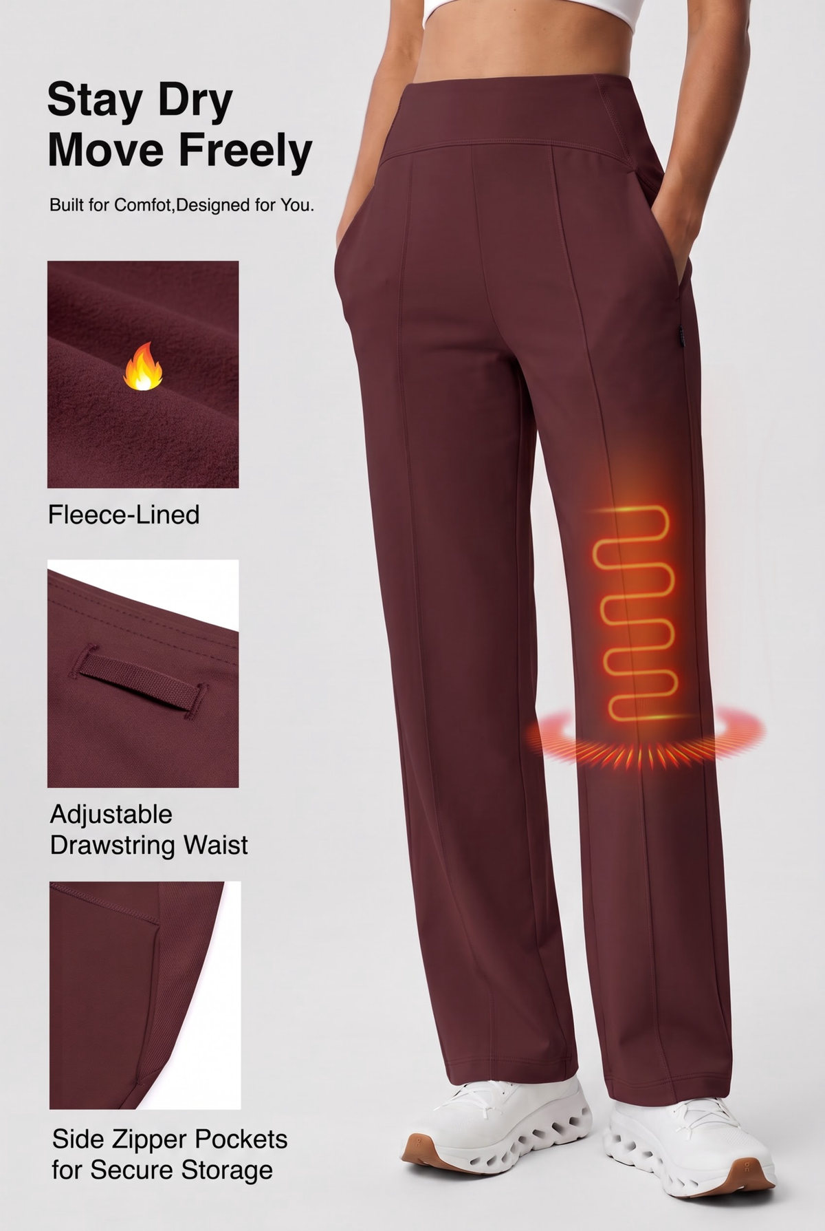 Shift™ Fleece-Lined Thermal Stretch Pants with Pockets  | Women's Sports Pants