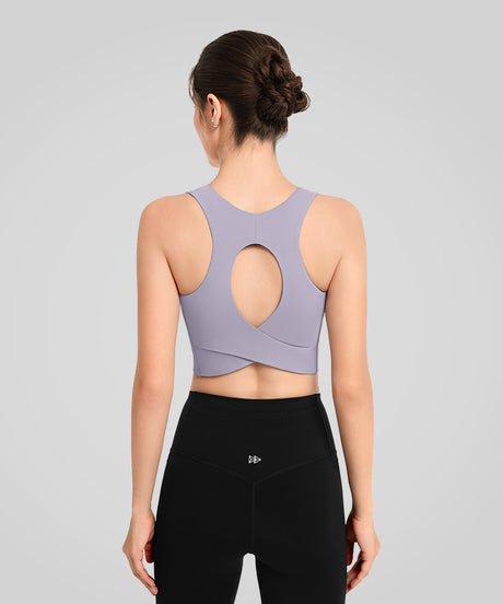 Anywhere Ribbed Contrast Hollow Out Yoga Bra| Women's Light Support Sports Bra