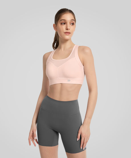 Sujetador deportivo de malla frontal con corte arqueado | Sujetador deportivo de alta sujeción para mujer